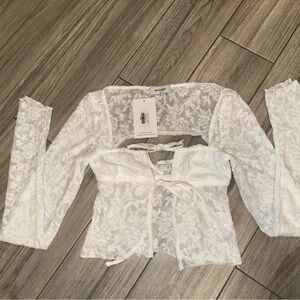 Outcast White Lace Long Sleeve Crop Top